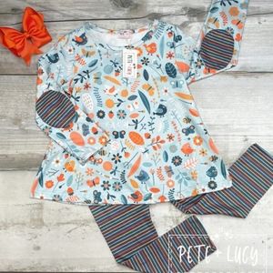 Birds in bloom Pete and Lucy Fall leaves stripes outfit Shirt pants set